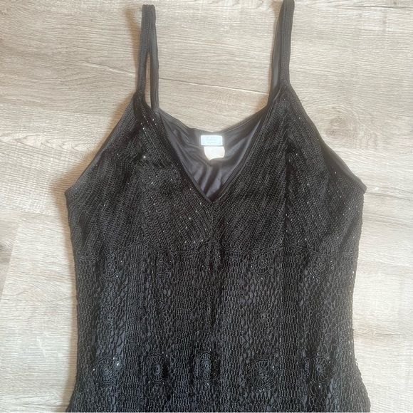 Vintage Black crochet evening dress with black bugle beads
V-neck thin straps - Picture 4 of 14